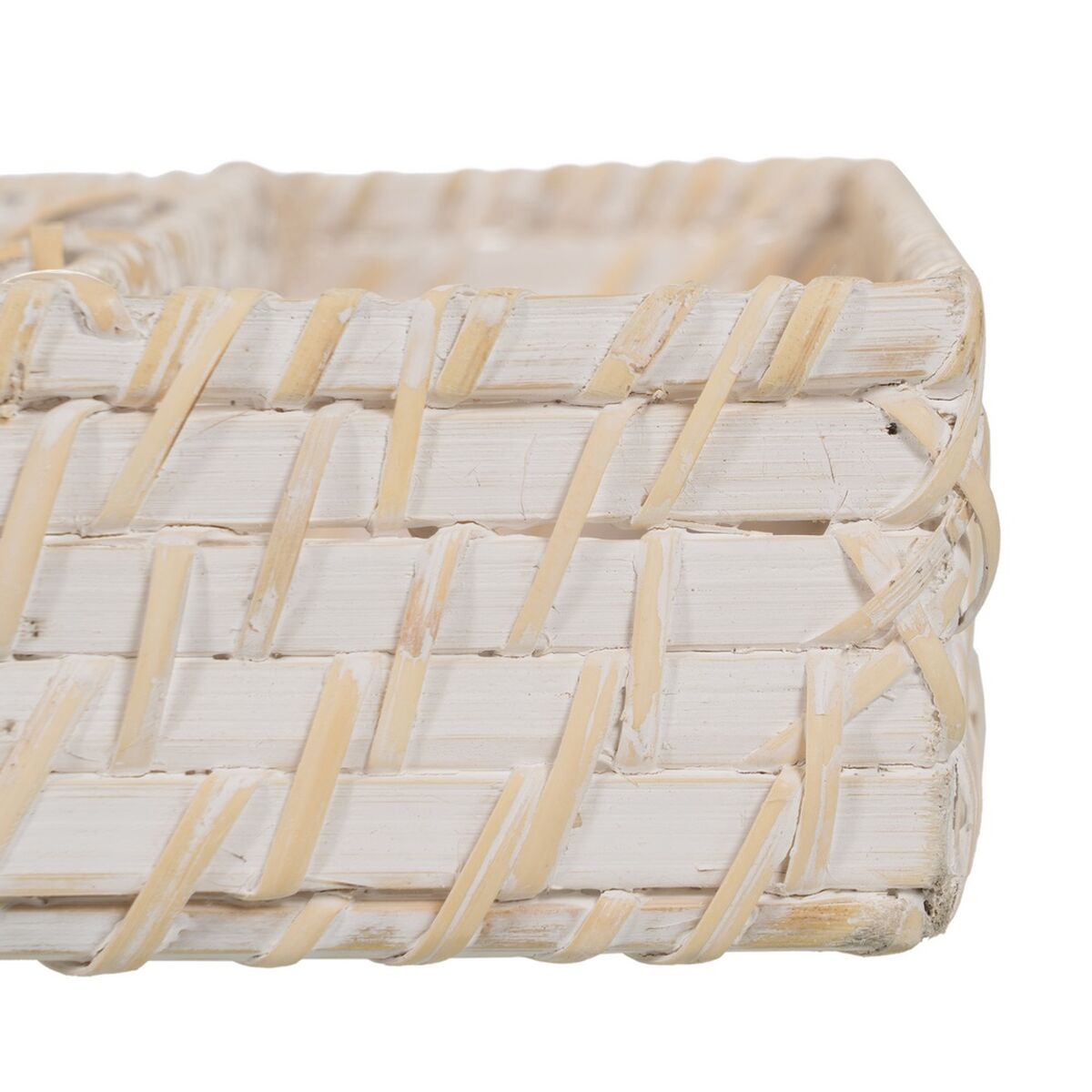 Bestekmand Wit Bamboe Rotan 34 x 24 x 6 cm